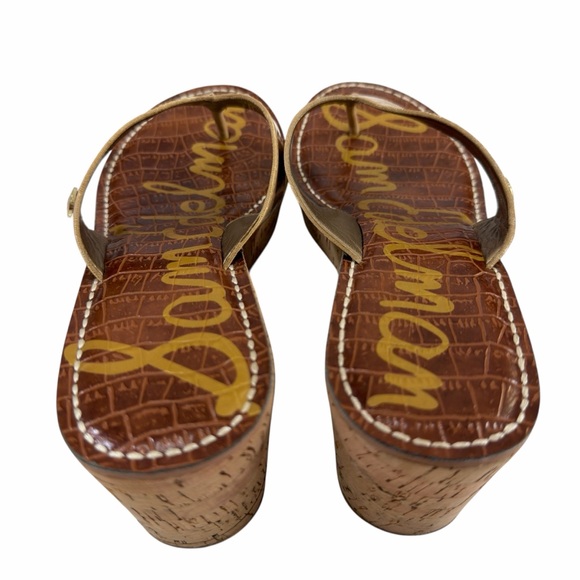 Sam Edelman Romy Faux Patent Platform Cork Wedge Thong Sandals Tan Size 8M - Picture 7 of 15